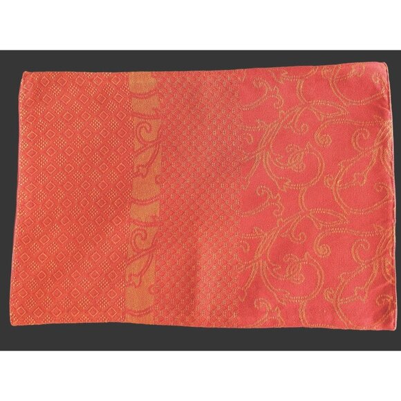 XOCHI Set 5 Woven Cotton Floral & Scroll Rust Muted Orange Placemat Set - Picture 1 of 9